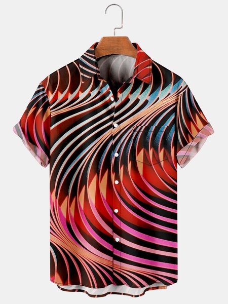 

Abstract Graphic Men's Short Sleeve Casual Shirt, Red, Men's Floral shirt