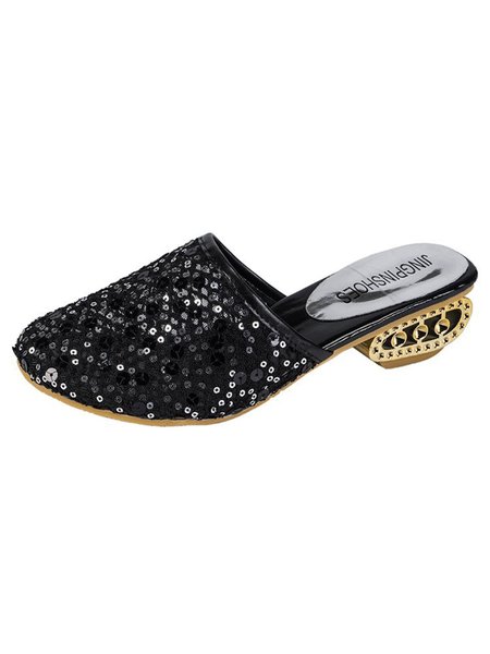 

Women's Gorgeous Mesh Sequin Metal Heel Mules, Black, Women Shoes>>Women's Shoes>>Women sandals Slippers