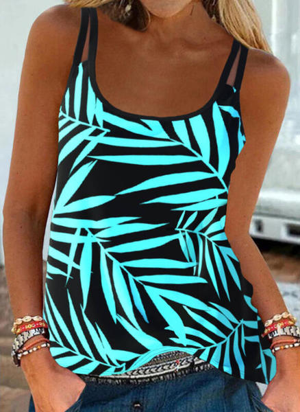 

Leaves Regular Fit Cotton Blends Knit Tank, Green, Tanks & Camis