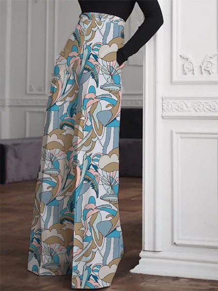

Chic Printed Pockets Wide Leg Pants, Multicolor, Wide Leg Pants