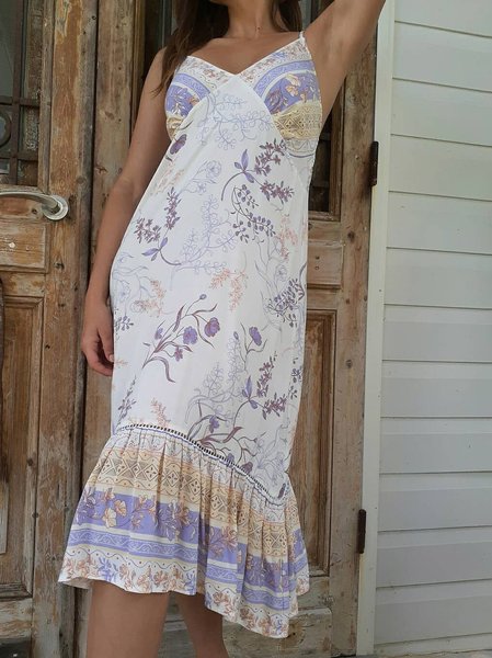 

Boho Short Sleeve Woven Dress, White, Dresses