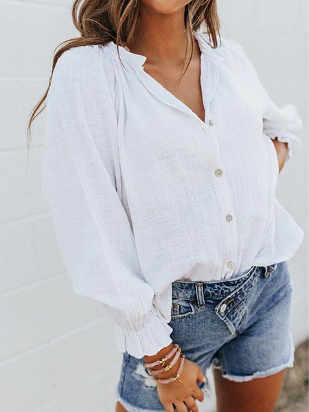 

Cotton and linen style spring new explosion models super nice casual women's shirts, White, Blouses & Shirts