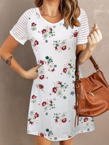 

Cotton Blends Crew Neck Casual Short Sleeve Knit Dress, White, Dresses
