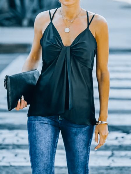 

Summer Elegant Regular Fit V Neck Short Sleeve Daily Lightweight Tops, Black, Tops