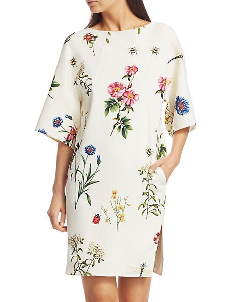 

Daily Crew Neck Half Sleeve Floral Dress, White, Midi Dresses