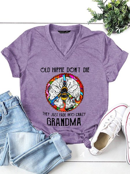 

Old Hippie They Just Fade Into Crazy Grandma T-Shirt, Purple, T-shirts