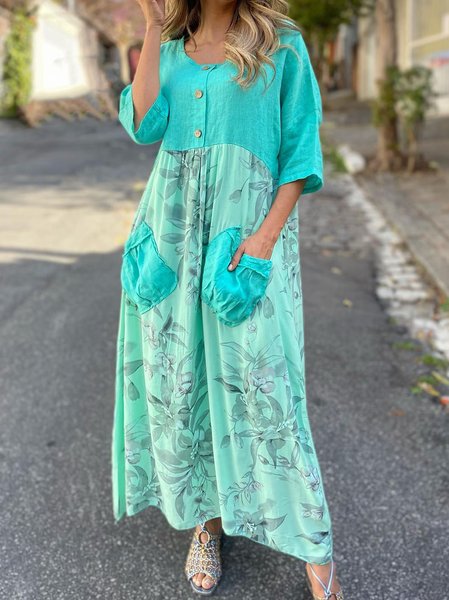 V Neck Vacation Short Sleeve women Dress, Green, Dresses