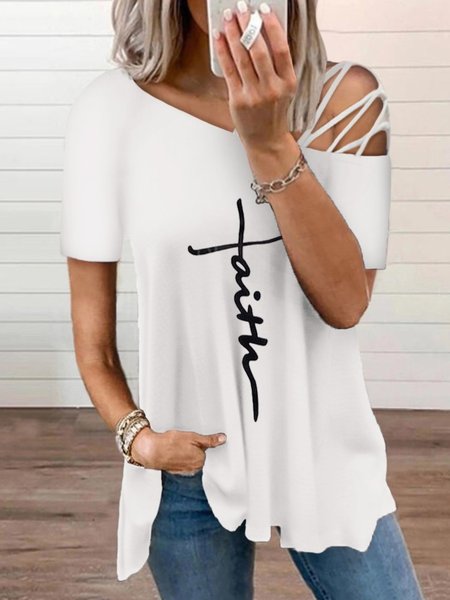 

Casual Short Sleeve Plus Size Printed Tops T-shirts, White, T-Shirts