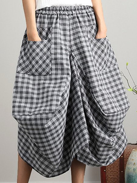 

Checked/Plaid Casual A LineA Long Skirt, Black, Maxi Skirts