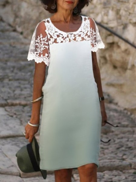 

Casual Crew Neck Ombre Short Sleeve Loosen Dress, As picture, Mini Dresses
