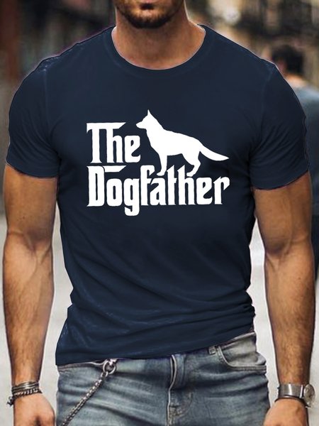 

The Dogfather Funny Print Casual Short Sleeve T-Shirt, Purplish blue, T-shirts