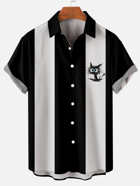 

Short Sleeve Cat Shirt Collar Short Sleeve Shirt, Black, Short Sleeves Shirts