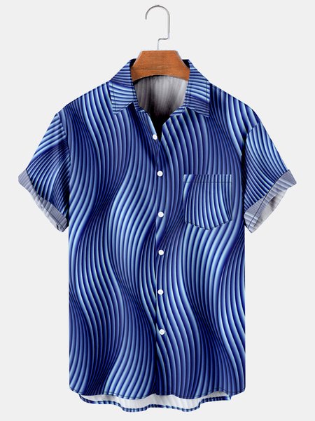 

Mens 3D Abstract Print Casual Breathable Chest Pocket Short Sleeve Hawaiian Shirts, Blue, Men's Floral shirt