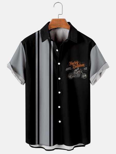 

Men's Racing Print Casual Short Sleeve Breathable Hawaiian Shirt, Black, Men's Floral shirt
