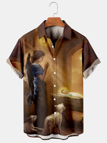 

Men's Mother's Day Print Casual Short Sleeve Hawaiian Shirt, Brown, Men's Floral shirt