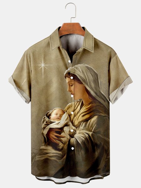

Men's Mother's Day Print Casual Short Sleeve Hawaiian Shirt, Brown, Men's Floral shirt