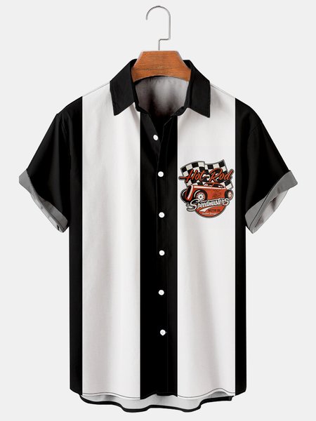 

Men's Racing Print Casual Short Sleeve Breathable Hawaiian Shirt, Black, Men's Floral shirt