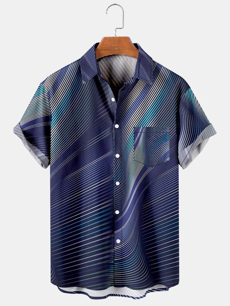 

Mens 3D Abstract Print Casual Breathable Chest Pocket Short Sleeve Hawaiian Shirts, Blue, Men's Floral shirt