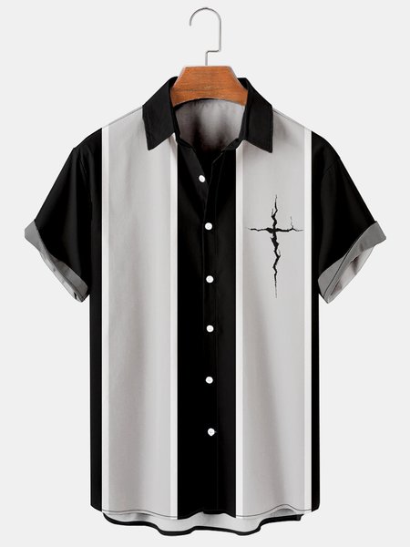 

Mens Easter Cross Print Casual Breathable Short Sleeve Shirt, As picture, Men's Floral shirt