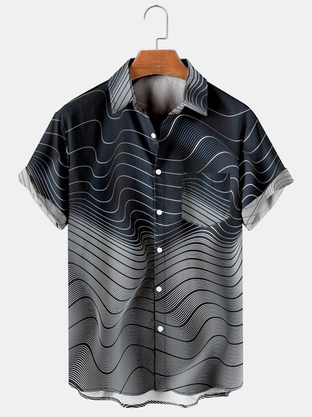 

Mens 3D Abstract Print Casual Breathable Chest Pocket Short Sleeve Hawaiian Shirts, Black, Men's Floral shirt