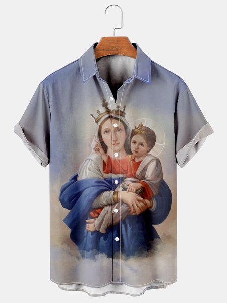 

Men's Mother's Day Print Casual Short Sleeve Hawaiian Shirt, Blue, Men's Floral shirt