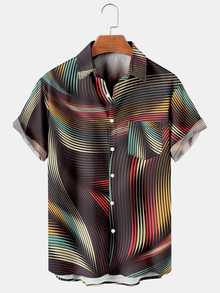 

Mens 3D Abstract Print Casual Breathable Chest Pocket Short Sleeve Hawaiian Shirts, Purple, Men's Floral shirt
