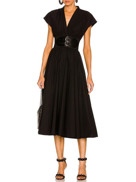 

Regular Fit Simple Short Sleeve Woven Dress, Black, Midi Dresses