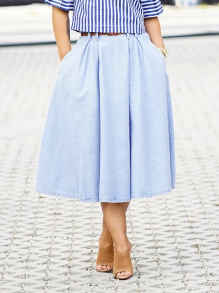 

Summer cowboy A LineA Plain Long Denim Zipper fly Daily Skirt, Denim blue, Maxi Skirts