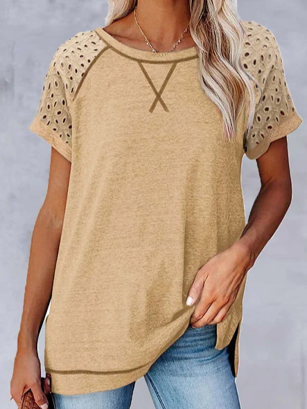 

Casual Crew Neck Solid Short Sleeve T-shirt, Khaki, T-Shirts