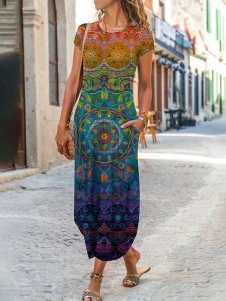 

Leisure beach holiday rainbow overtime dress long Plus Size, Multicolor, Dresses