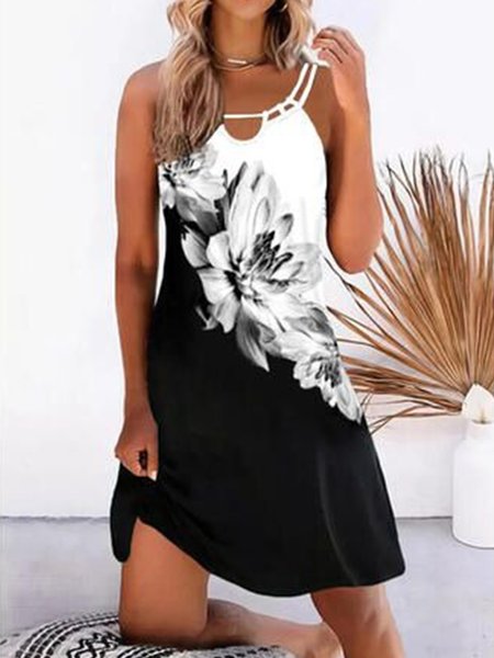 

Casual Floral Crew Neck Short Sleeve Knit Dress, White, Mini Dresses