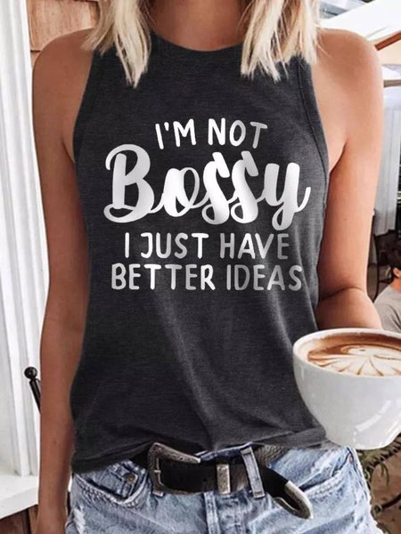 

Round Neck Casual Regular Fit Knit Tank, Black, Tank Top