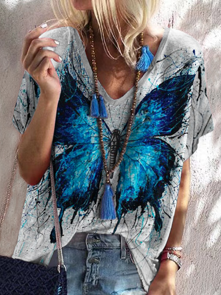 

Casual Loosen Butterfly Shirts & Tops, Gray, T-Shirts