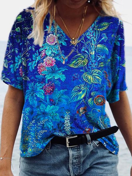 

Casual Loosen Short Sleeve T-Shirt, Blue, T-Shirts