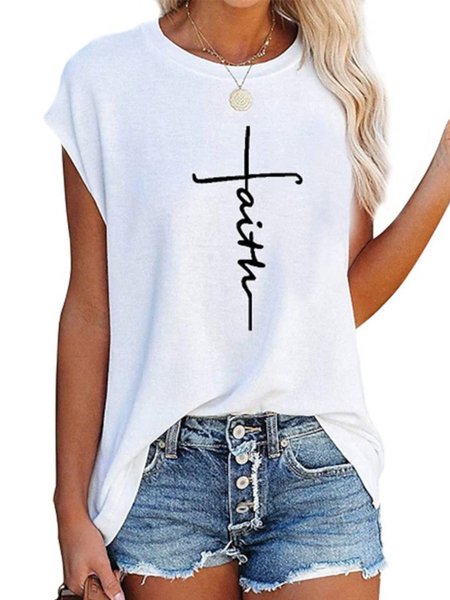 

Casual Letter Short Sleeve T-Shirt, White, T-Shirts