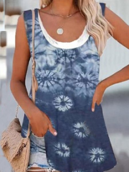 

Crew Neck Sexy Regular Fit Knit Tank, Blue, Tank Top