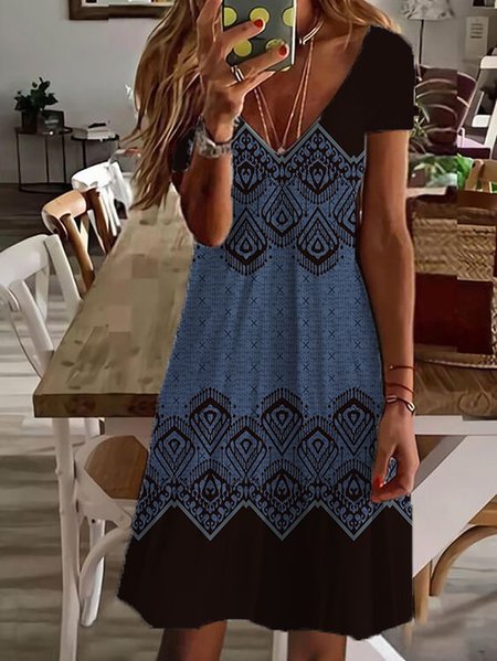 

Cotton Blends Short Sleeve Knit Dress, Blue, Dresses