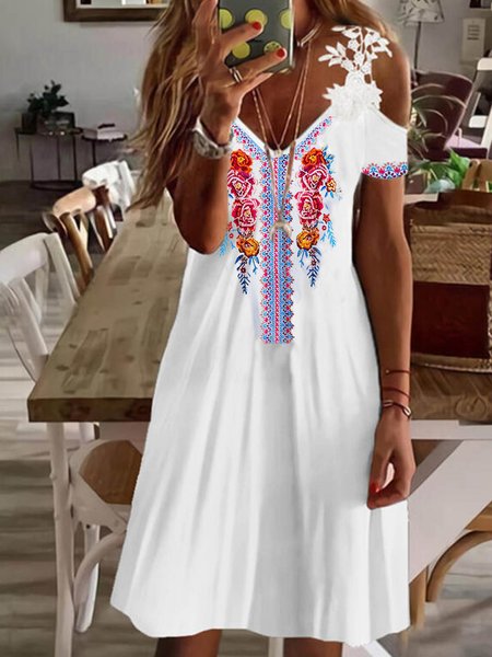 

Casual Tribal Regular Fit Short Sleeve Knit Dress, White, Mini Dresses
