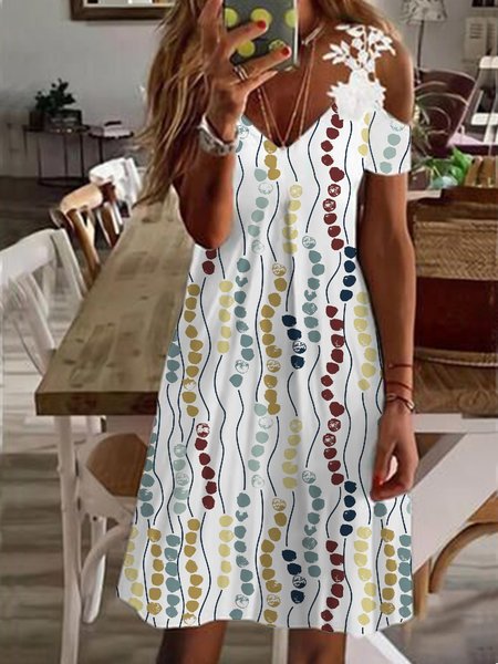 

Leisure beach holiday colored wave dot line printed lace a-hem loose dress midi Plus Size, Multicolor, Dresses