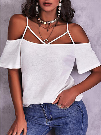 

Cotton Blends Boat Neck Plain Short Sleeve T-Shirt, White, T-Shirts