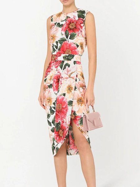

Floral Elegant Sleeveless Regular fit Woven Dress, Multicolor, Midi Dresses