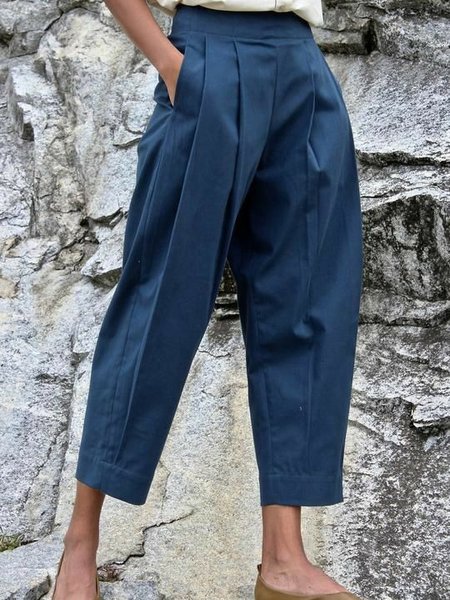 

Solid Color Casual Commuter Trousers, Blue, Pants