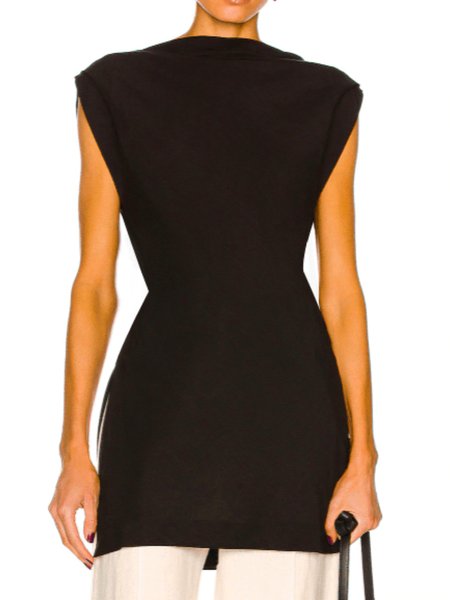 

Summer Cap sleeve Boat Neck Elegant Short Sleeve Daily Tops, Black, Tunics