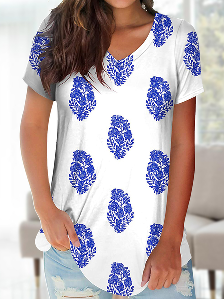 

Loosen Short Sleeve T-Shirt, Purplish blue, T-Shirts