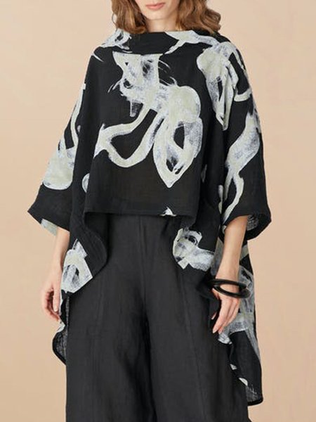 

Lapel Loosen Simple Short Sleeve Top, Black, Tops