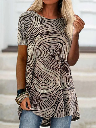 

JFN Crew Neck Abstract Casual T-Shirt/Tee, Khaki, T-Shirts