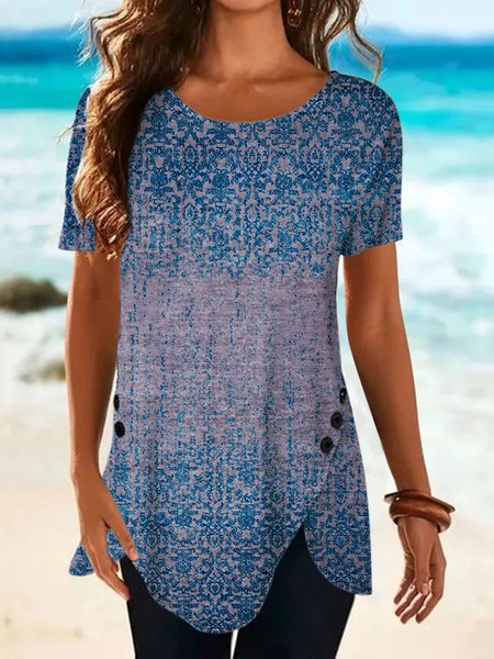

Cotton Blends Paisley Regular Fit Short Sleeve T-Shirt, Blue, T-Shirts