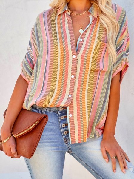 

Striped Loosen Short Sleeve Blouse, Multicolor, Blouses & Shirts
