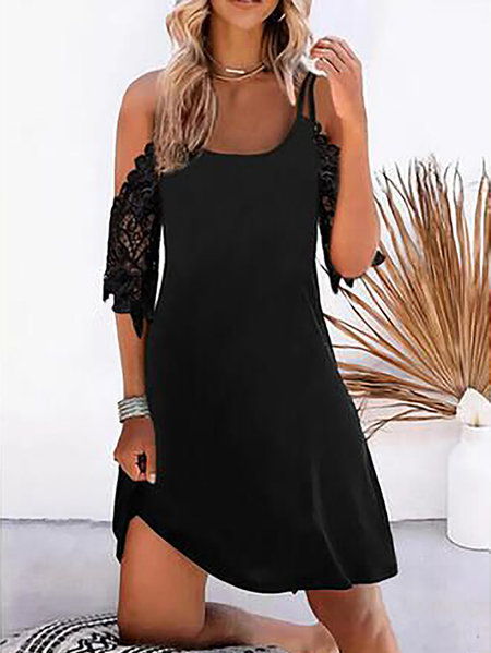 

Plus size Plain Casual Dress, Black, Mini Dresses