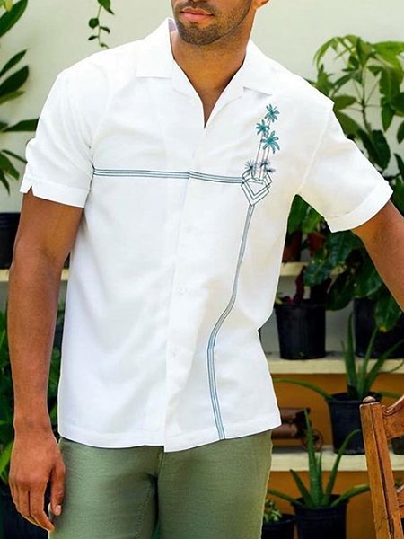 

Men's Botanical Graphic Print Short Sleeve Shirt, White, Shirts ＆ Blouse